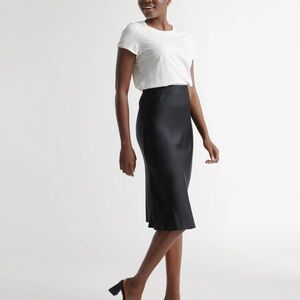 Quince Washable Silk Black Midi Skirt